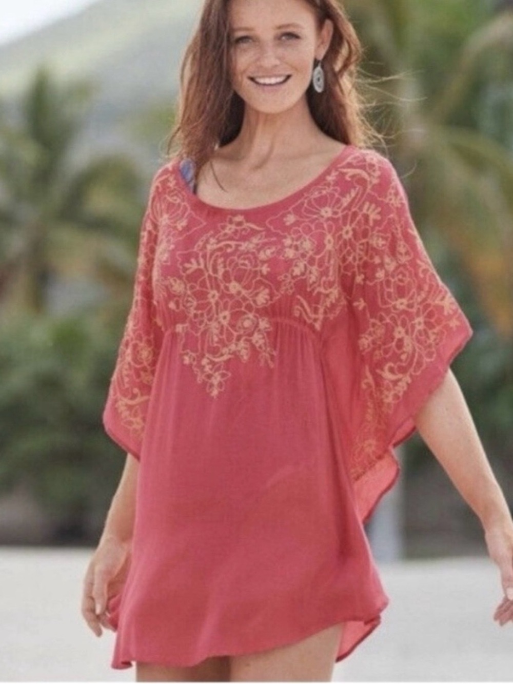 Sundance Coral Floral-Embroidered Swim Coverup